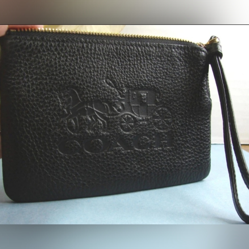 Coach Embossed Black Wristlet